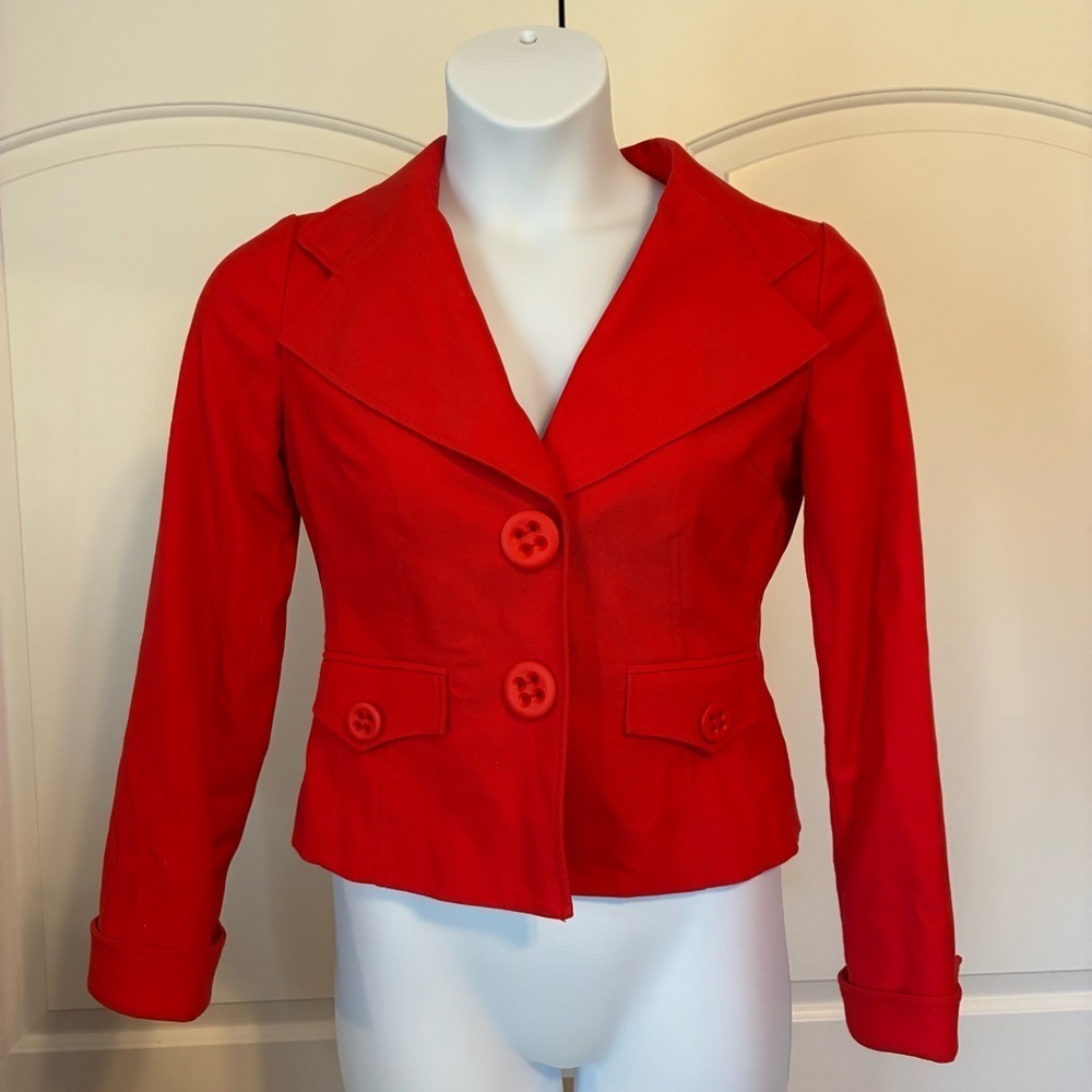 Women’s Red Cropped Short Blazer Jacket Size 8 Eccoci Oversized Button/snaps